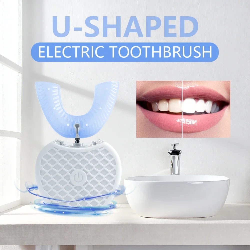 Teeth Whitening With Blue Light - Ultraschall-Elektrozahnbürste für Erwachsene, automatische U-Form, 360°-Reinigung