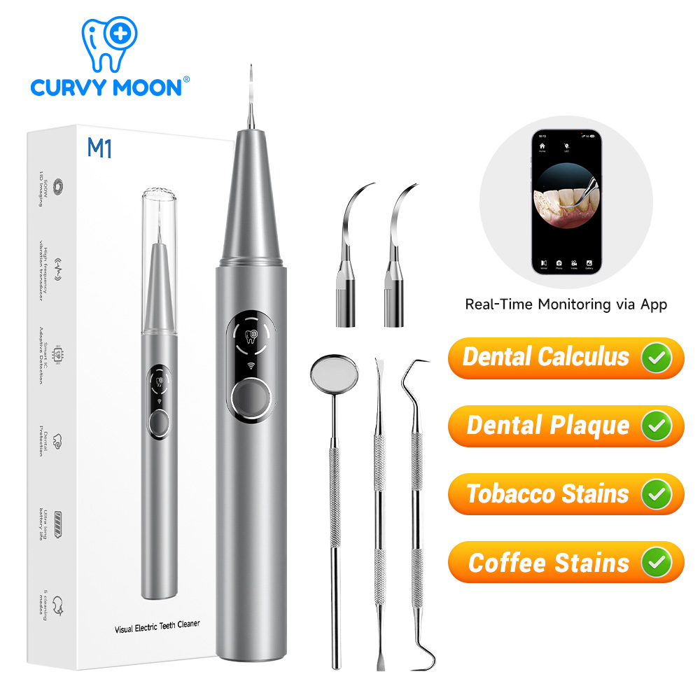 Teeth Whitening Kit Professional - CURVY MOON Sichtbarer elektrischer Ultraschall-Zahnreiniger mit