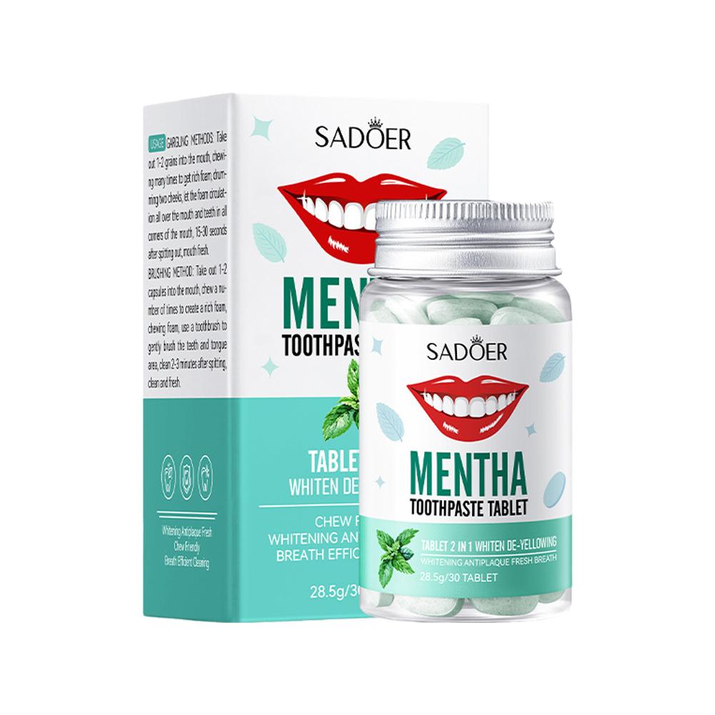 Teeth Whitening Co - Feste Minz-Zahnpasta-Tabletten, Minzgeschmacksrichtungen, Zähne, Atem, Mundwasser,